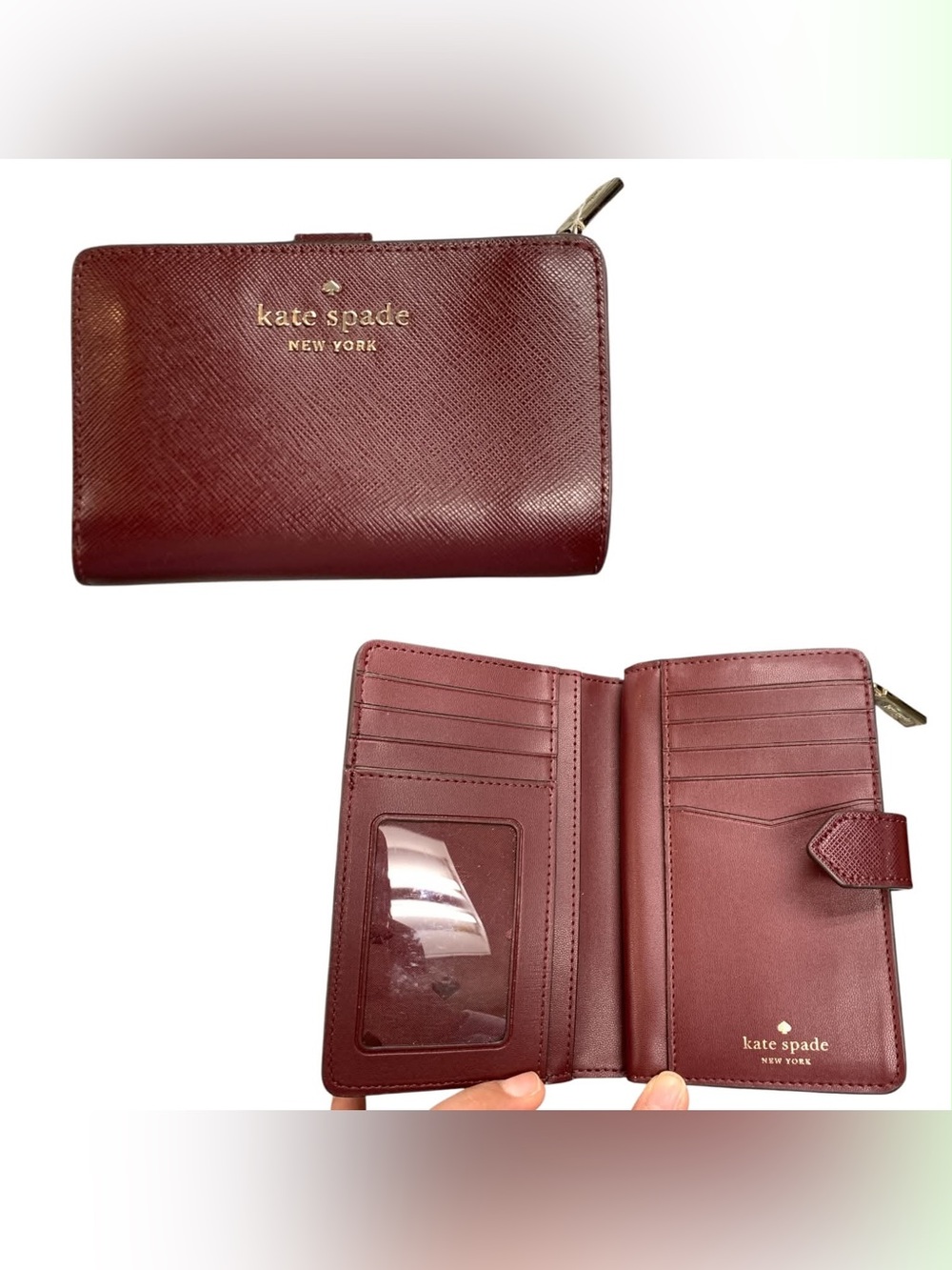 kate spade New York Burgundy Leather Zip & Snap Wallet